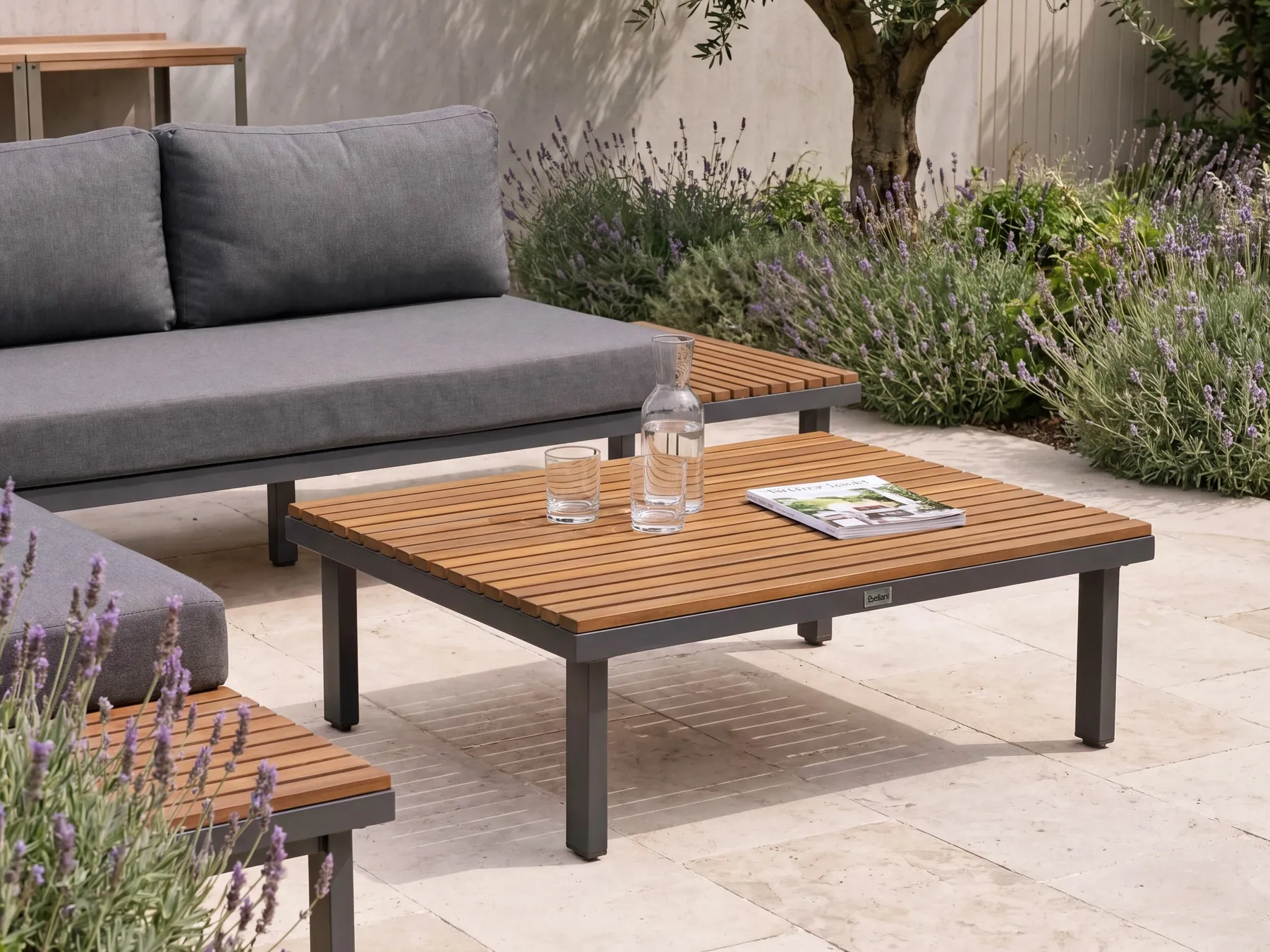 Garden Coffee Table FIVIZZANO 70 cm 90 cm Acacia Wood Dark Grey_1150986