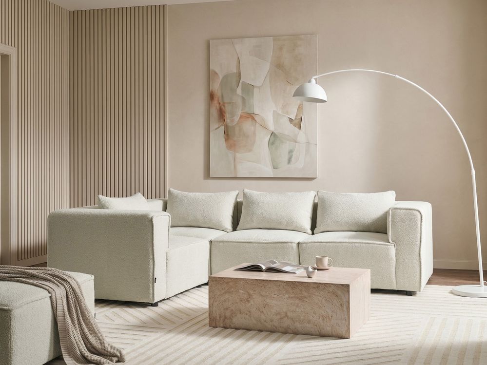 Modular Corner Sofa 4 Seater AXEBO Boucle Off-White Right Hand