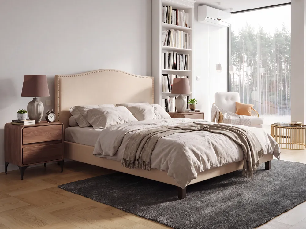 Bett mit Lattenrost Stoff MONTPELLIER 160 x 200 cm Beige_1145516