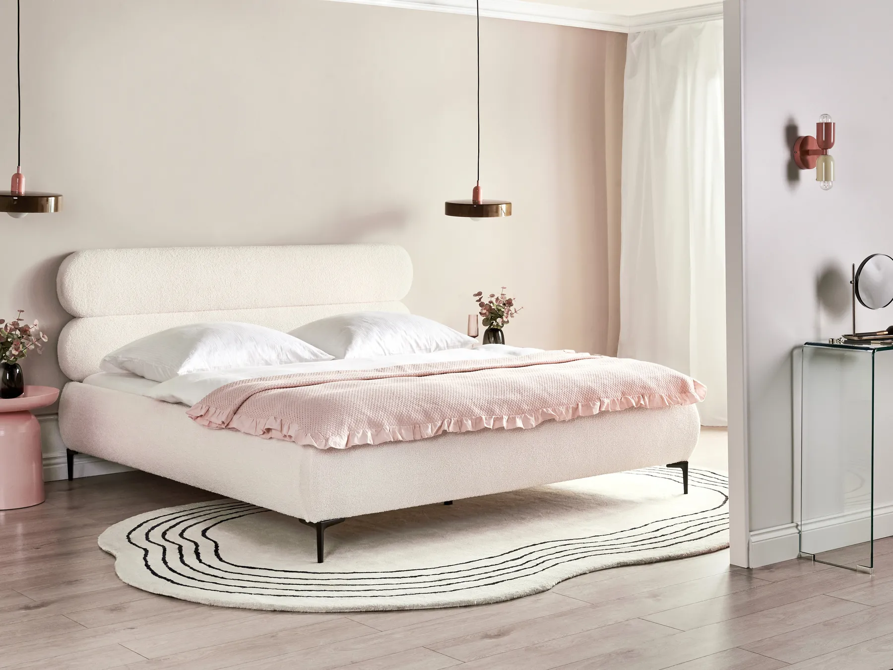 Bed Boucle LESSAY 180 x 200 cm (EU Super King) Off-White_982246
