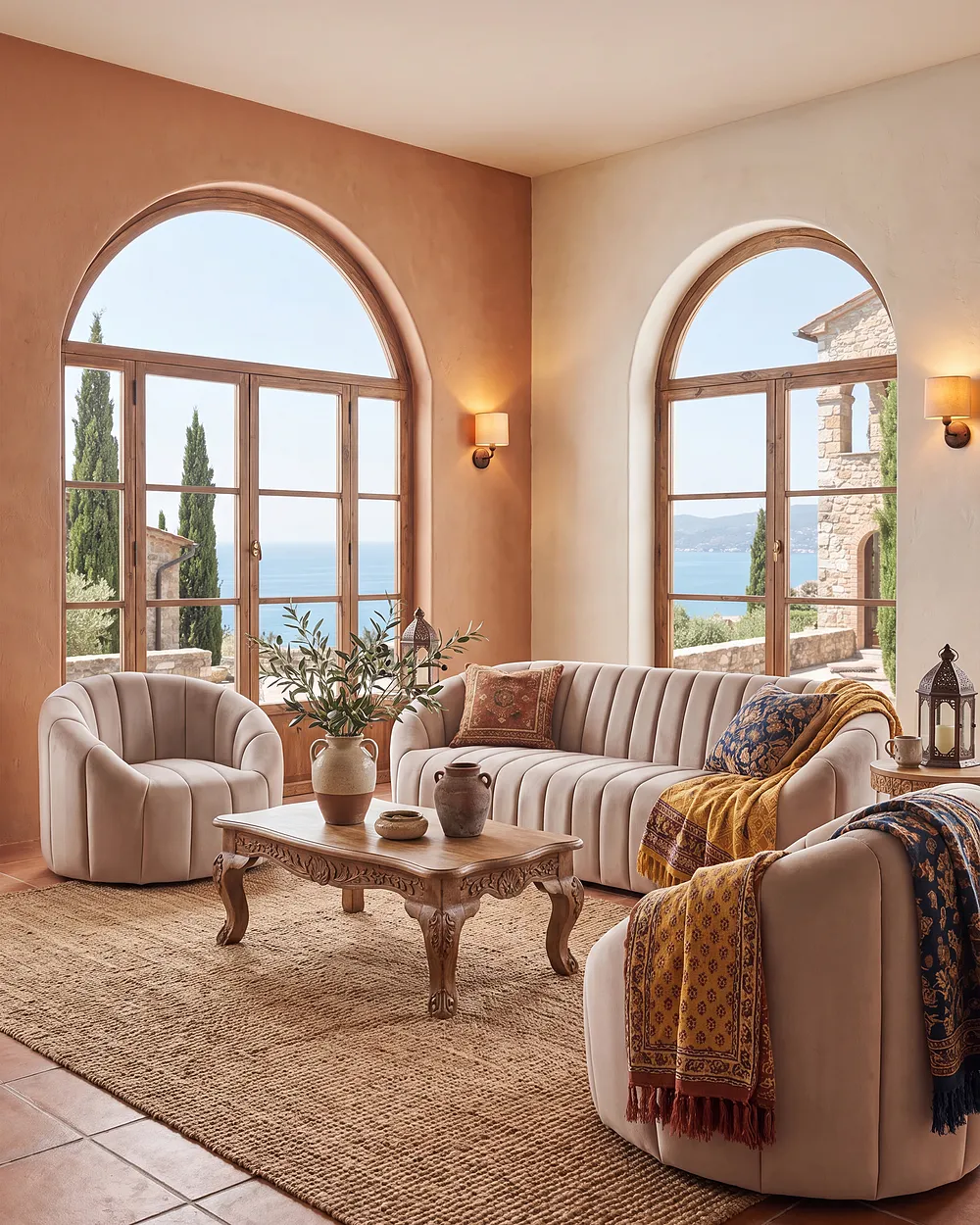 Sofa Set 6-Sitzer MALUNG Samtstoff Beige_1156457