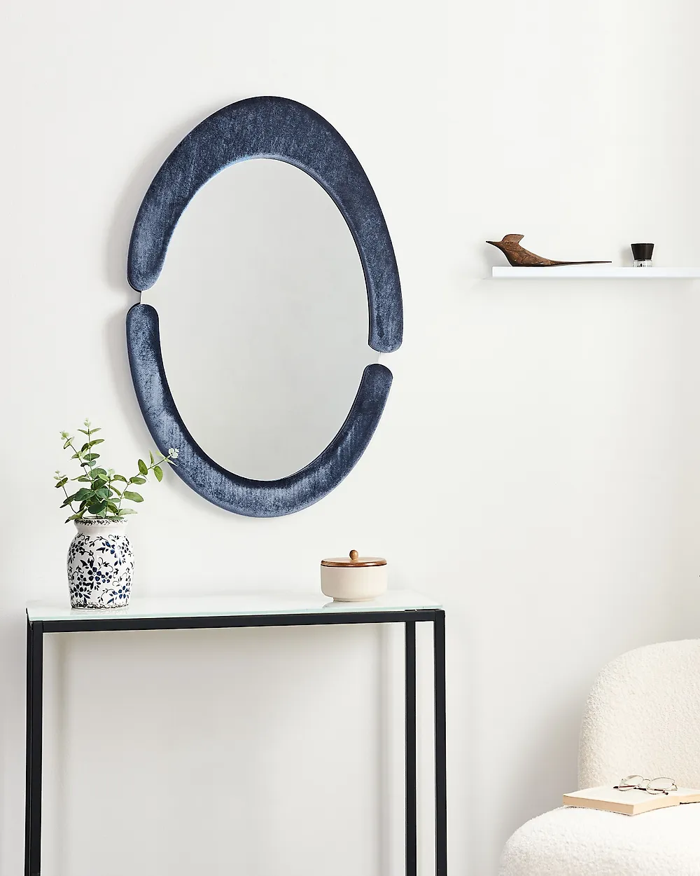 Wall Mirror MASSAY 53 cm 90 cm Velvet Dark Blue_1183994