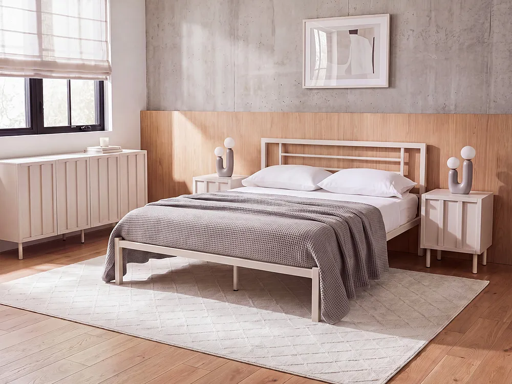 Bett mit Lattenrost Metall CUSSET 140 x 200 cm Hellbeige