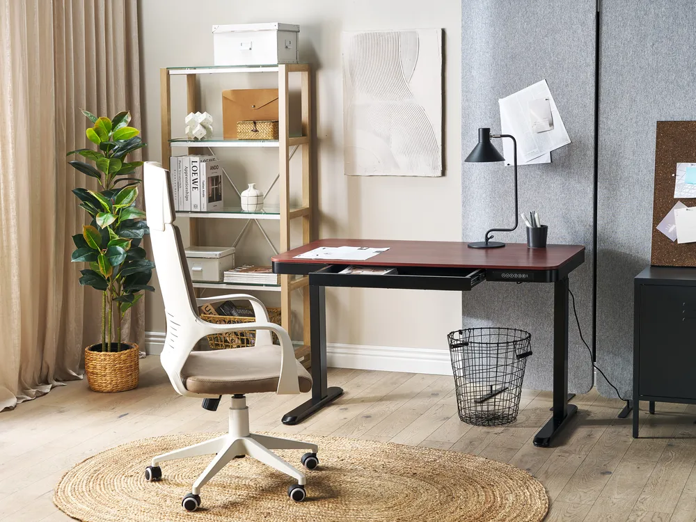 Schreibtisch elektrisch höhenverstellbar KENLY 120 cm 60 cm mit USB-Anschluss Dunkelbraun_840240