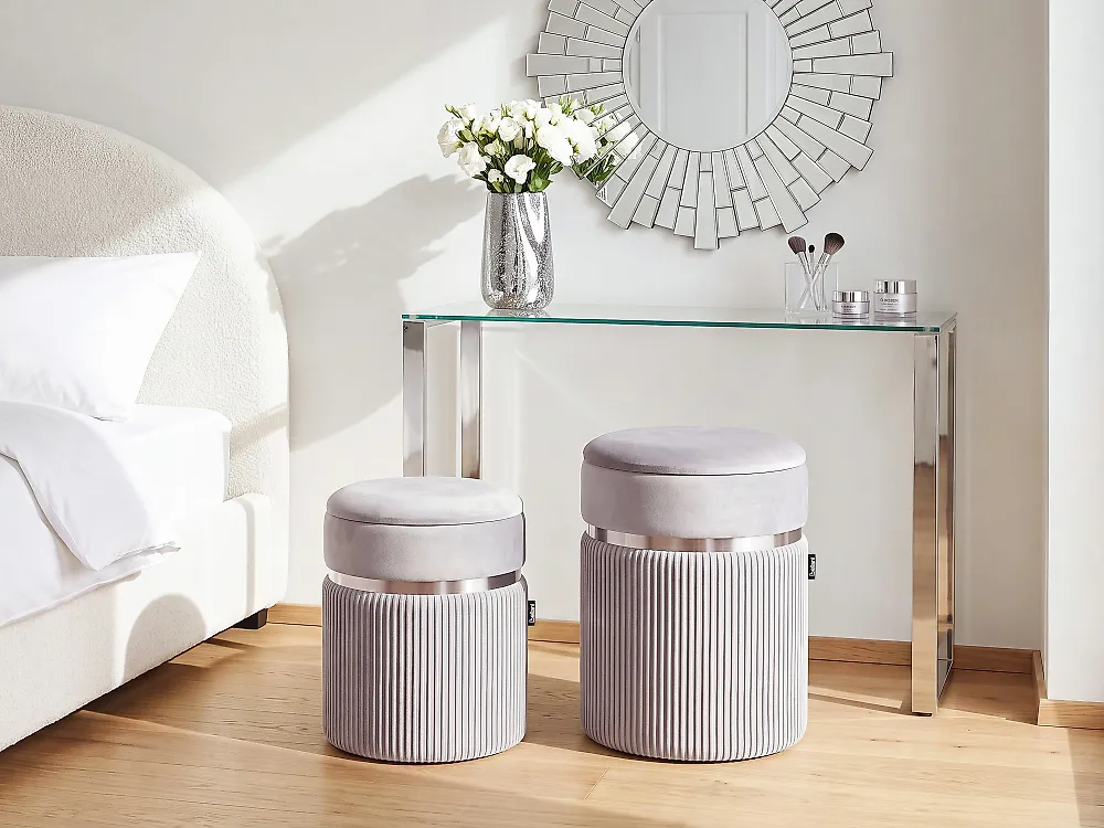Set of 2 Storage Pouffes CAMDENTON Velvet Light Grey_1186023