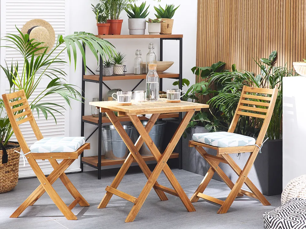Bistro Set inkl. Kissen klappbar FIJI Akazienholz Blau