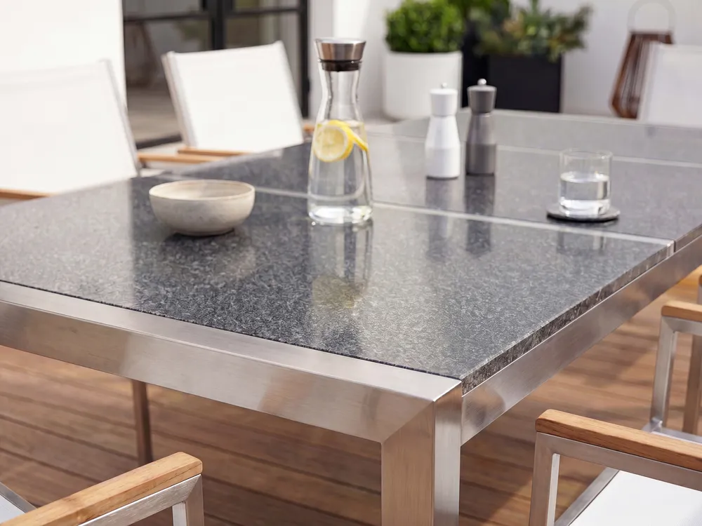 Garden Dining Set 8 Seater GROSSETO Triple Plate Granite Polished Grey/ White_1108220