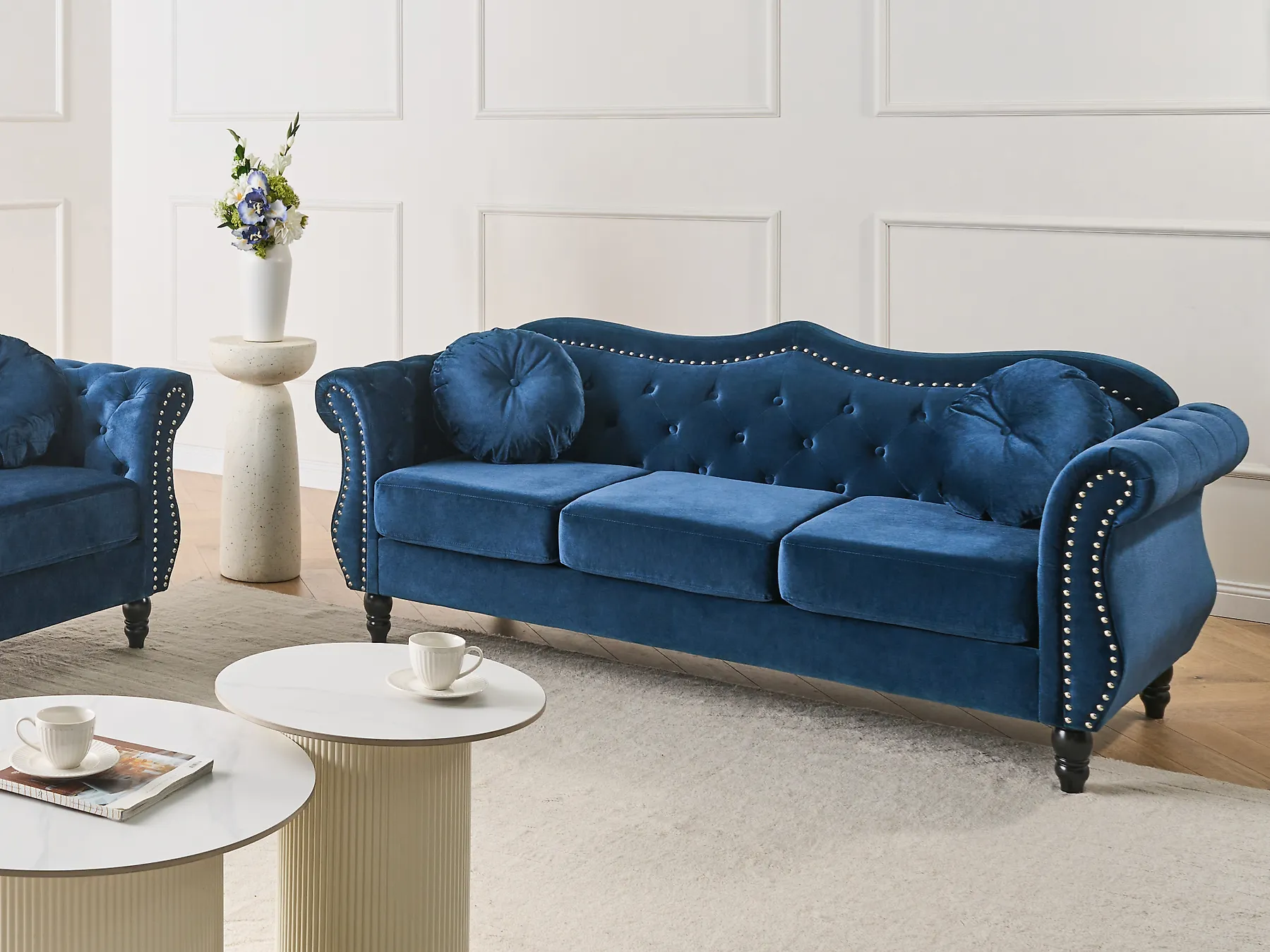 Sofa 3 Seater SKIEN Velvet Navy Blue_1170499