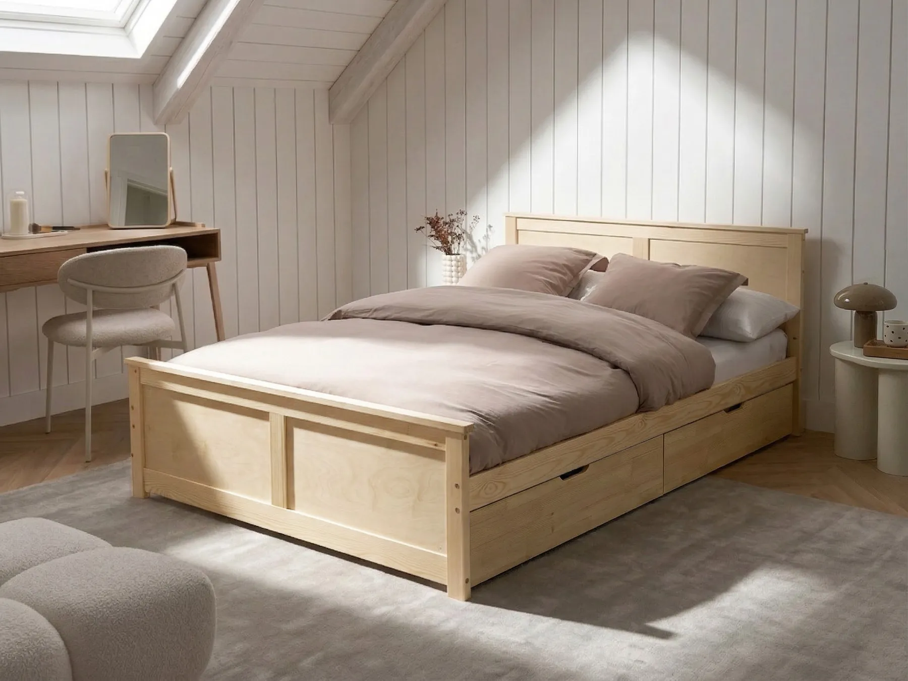 Bett mit 4 Schubladen DAUPHIN Kiefernholz Hellbraun 140 x 200 cm_1059831
