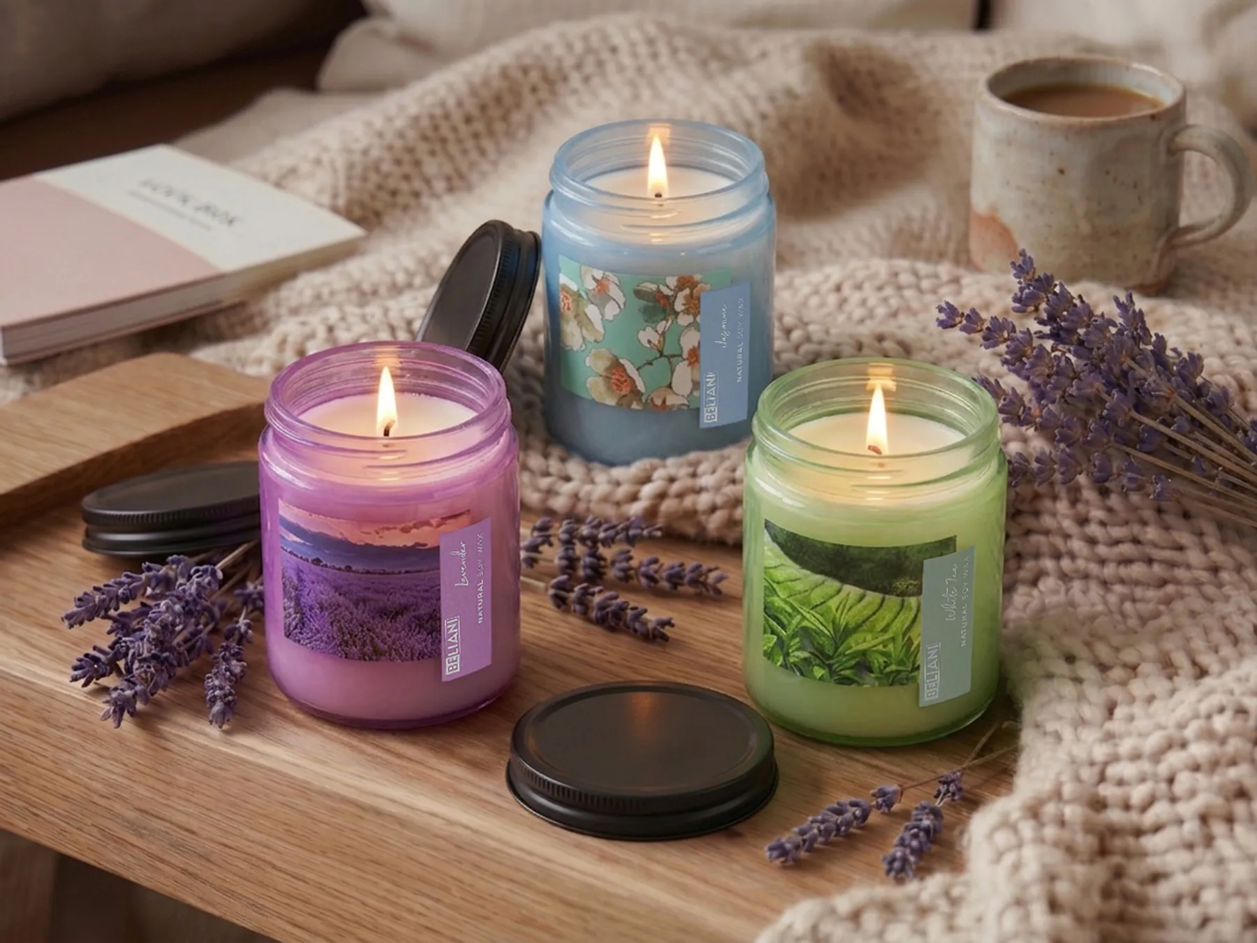 Duftkerzen 3er Set FRUITY BLOOM Sojawachs Frische Note Blumige Note_874347