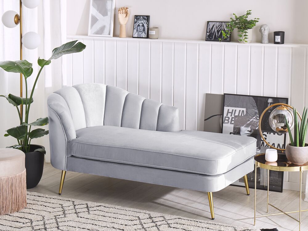 Left-Hand Chaise Longue ALLIER Velvet Light Grey