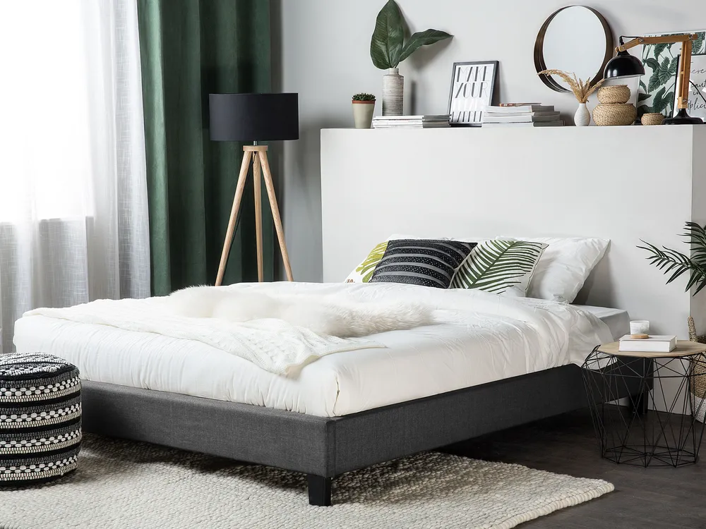 Bed without Headboard Fabric ROANNE 160 x 200 cm (EU King Size) Grey_873058