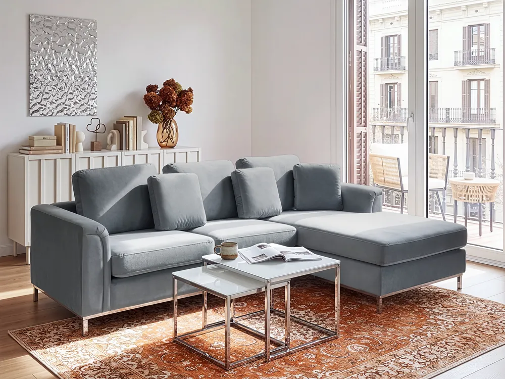 Ecksofa 4-Sitzer OSLO Samtstoff Grau linksseitig_1146465