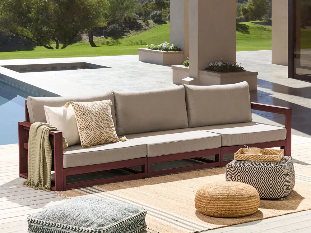 Gartensofa 3-Sitzer TIMOR modular Akazienholz Dunkelrot