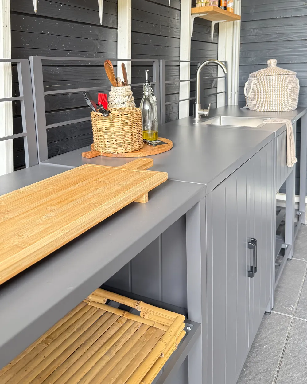 4 Piece Outdoor Kitchen Set with Sink VIGGIANO Grey Metal_1019978