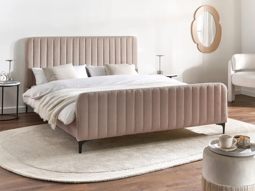 Bett mit Lattenrost Bouclé LUNAN 160 x 200 cm Taupe