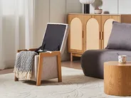 Pouf mit Stauraum EDLAND Stoff 45 cm Beige_1038228