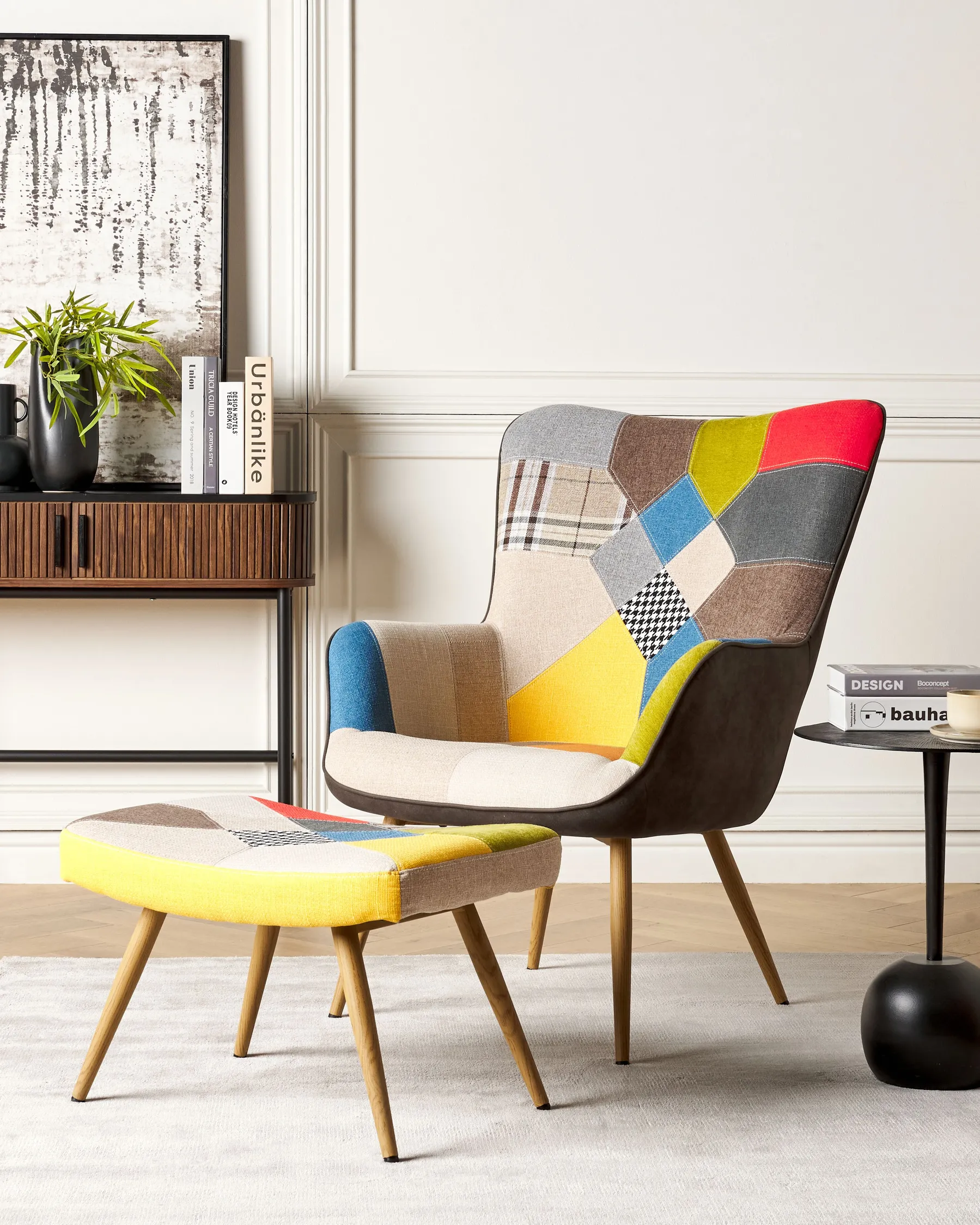 Wingback Chair VEJLE with Footstool Fabric Multicolour_774021
