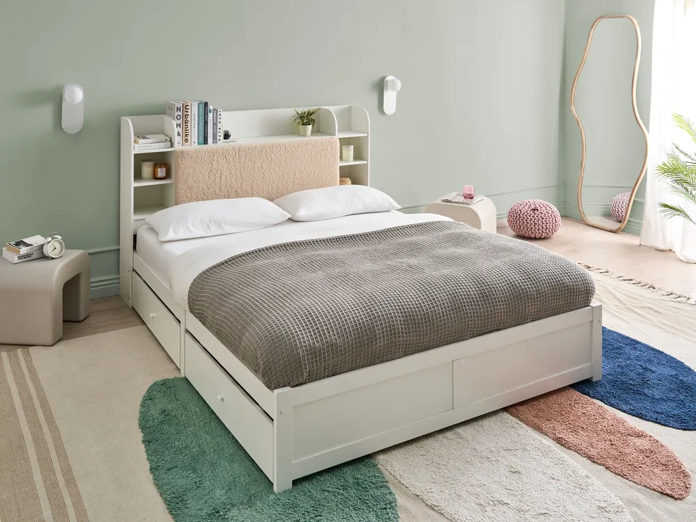 Bed with Storage Drawers BIZOU White 160 x 200 cm (EU King Size)_1038606