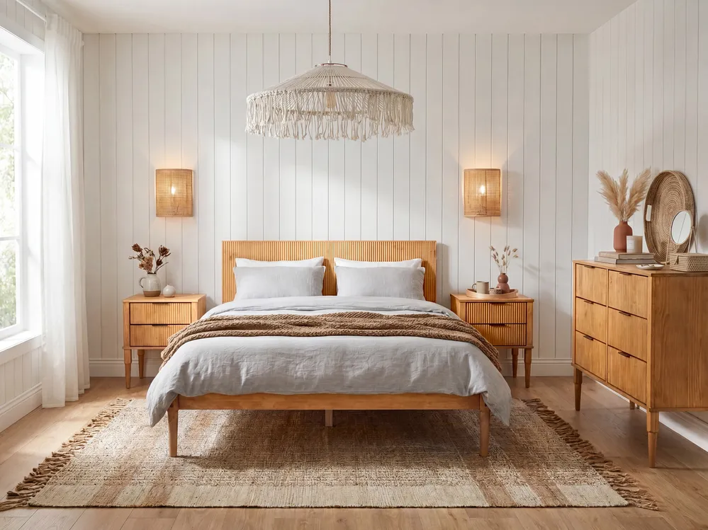 Schlafzimmer Set Kiefernholz AMBAZAC 140 x 200 cm Hellbraun_1118814