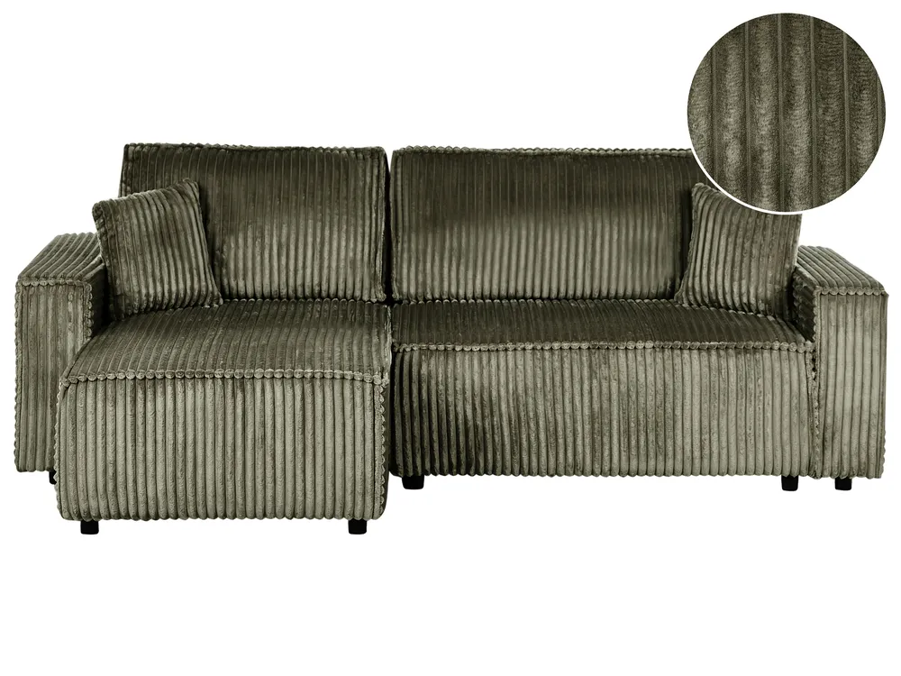 Eckschlafsofa 3-Sitzer ABACKA mit Stauraum Cord Grün rechtsseitig