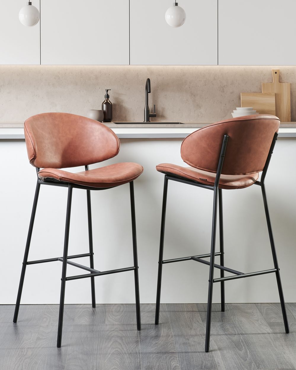 Set of 2 Bar Chairs KIANA Faux Leather Brown