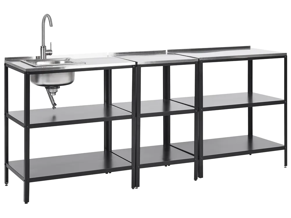 Outdoor-Küche 3er Set mit Spüle VILAMA Schwarz Metall