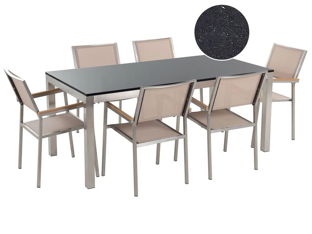 Gartenmöbel Set 6-Sitzer GROSSETO Granit poliert Schwarz / Beige