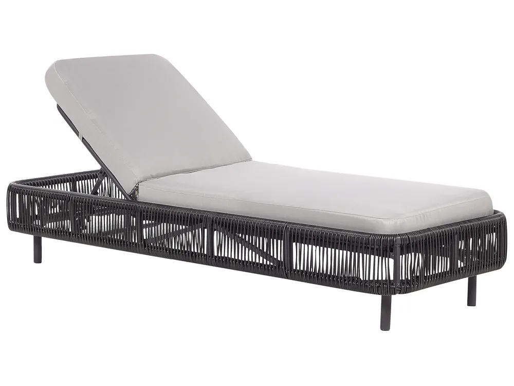 Sun Lounger with Cushion OSINI Reclining PE Rattan Grey