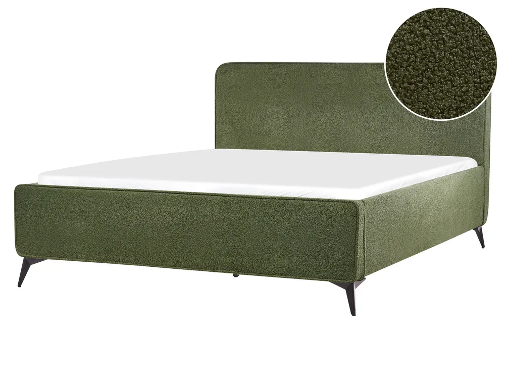 Bett mit Lattenrost Bouclé VALOGNES 160 x 200 cm Dunkelgrün