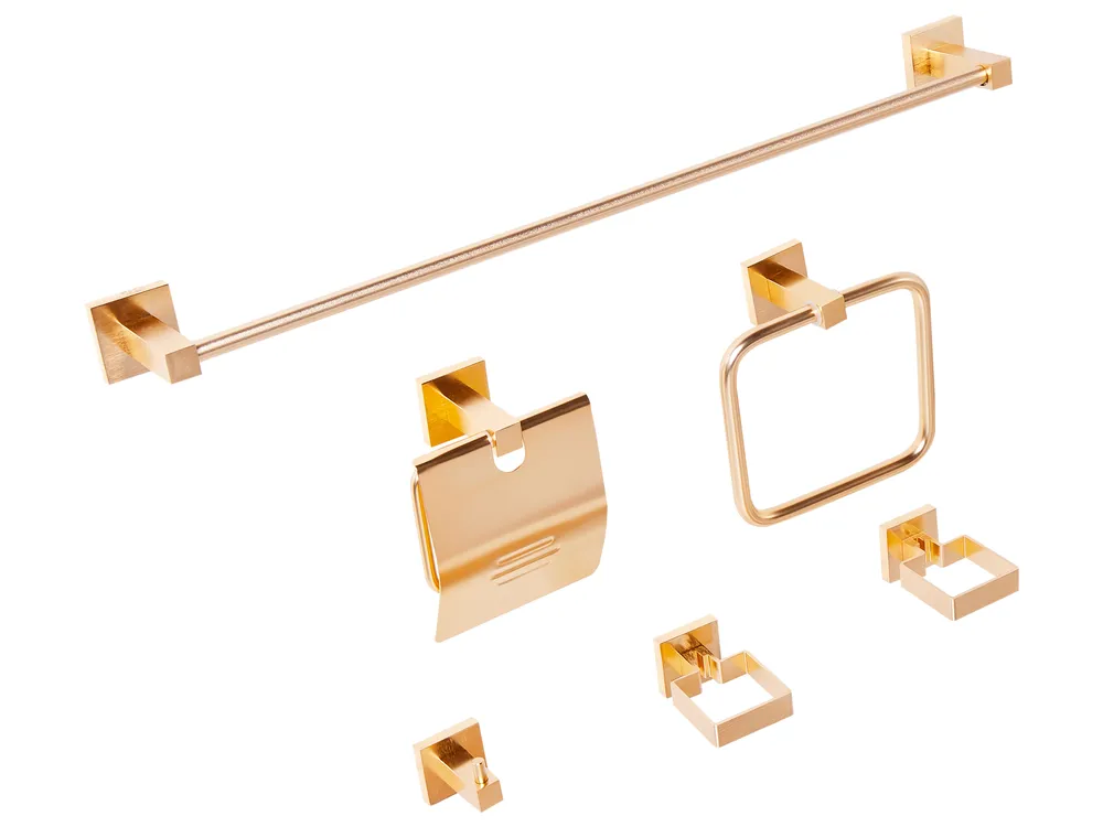 Badezimmerhalter Set 6-teilig UVITA mit Handtuchstangen und -haken Gold_989612