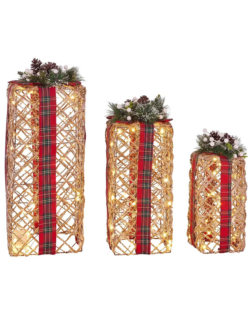 Weihnachtsdekoration 3er Set LED KAUSALA 65/55/45 cm Weihnachtsgeschenke Braun