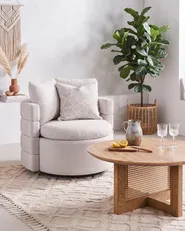 Swivel Armchair RANDERS with Storage Fabric Off-White_1063312
