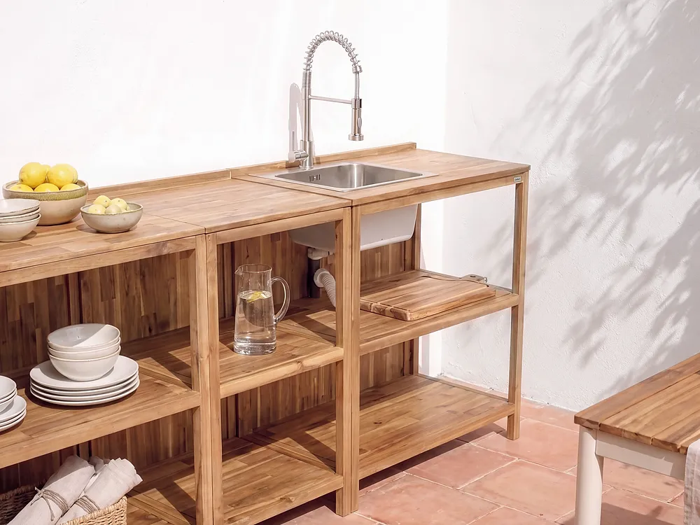 Outdoor-Kücheninsel Akazienholz Braun Breit 50x80x90 Cm Mit Regalen Venosa