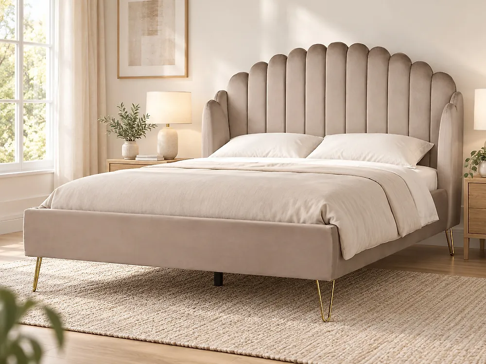 Bett mit Lattenrost Samtstoff AMBILLOU 140 x 200 cm Taupe_1178818