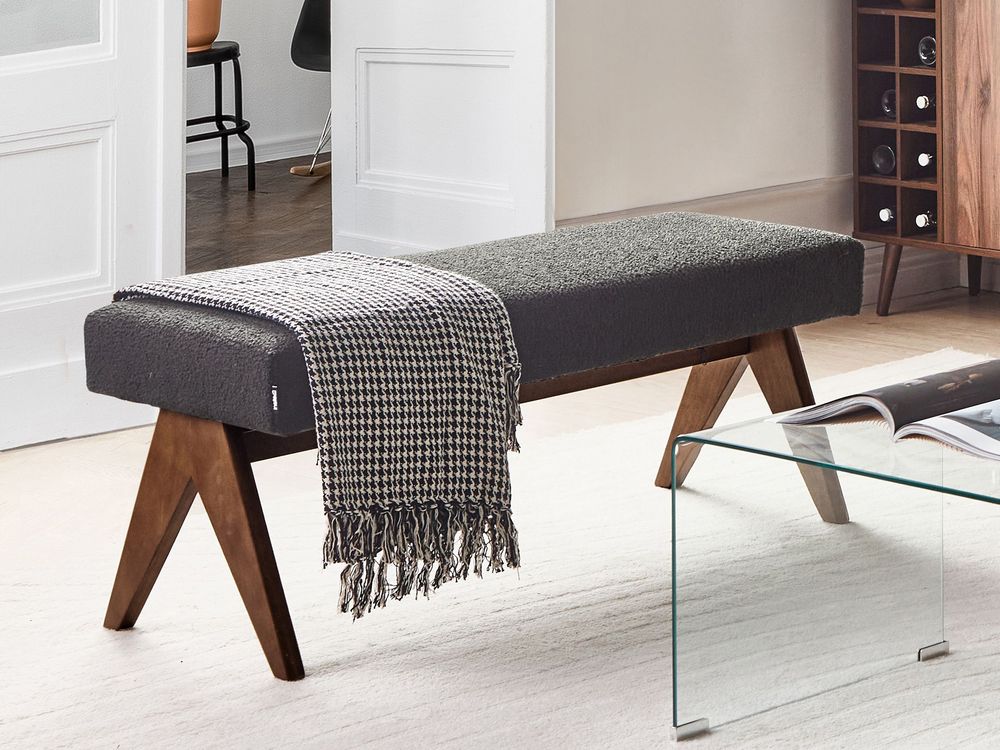 Upholstered Bench TAMRE Boucle Black/ Dark Brown