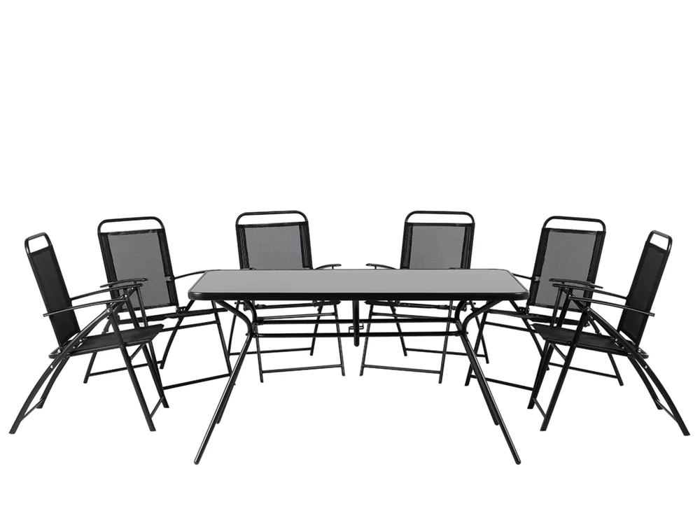 Garden Dining Set 6 Seater LIVO Metal Black
