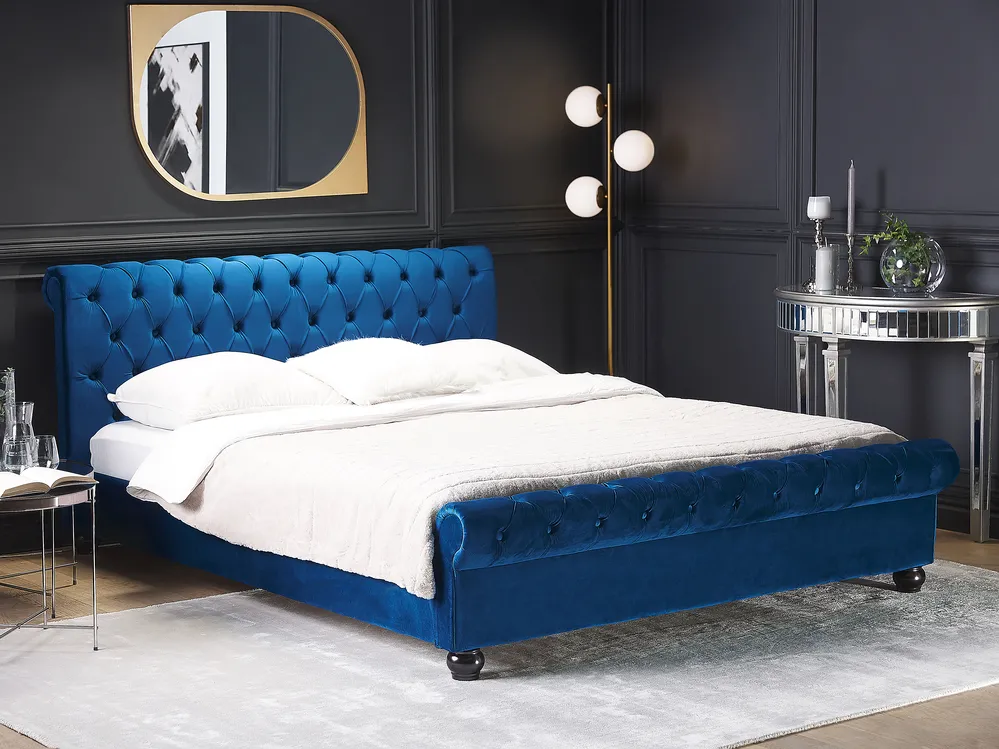 Wasserbett Samtstoff AVALLON 160 x 200 cm Marineblau