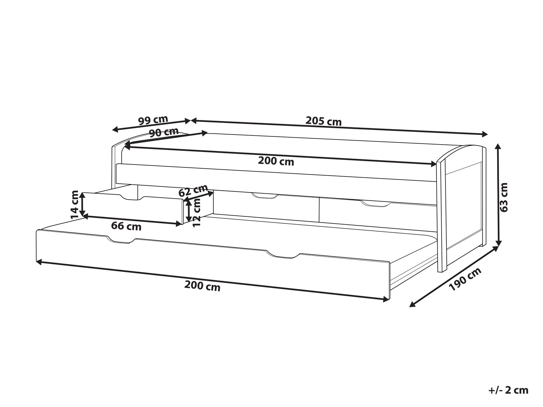 Ausziehbett Kiefernholz PETIVILLE 90 x 200 cm Weiß_939680