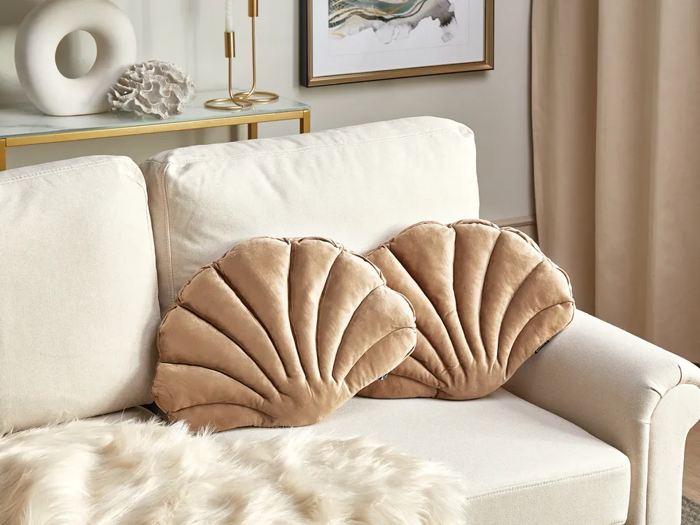 Dekokissen 2er Set CONSOLIDA 47 x 35 cm Samtstoff Dunkelbeige Ohne Muster