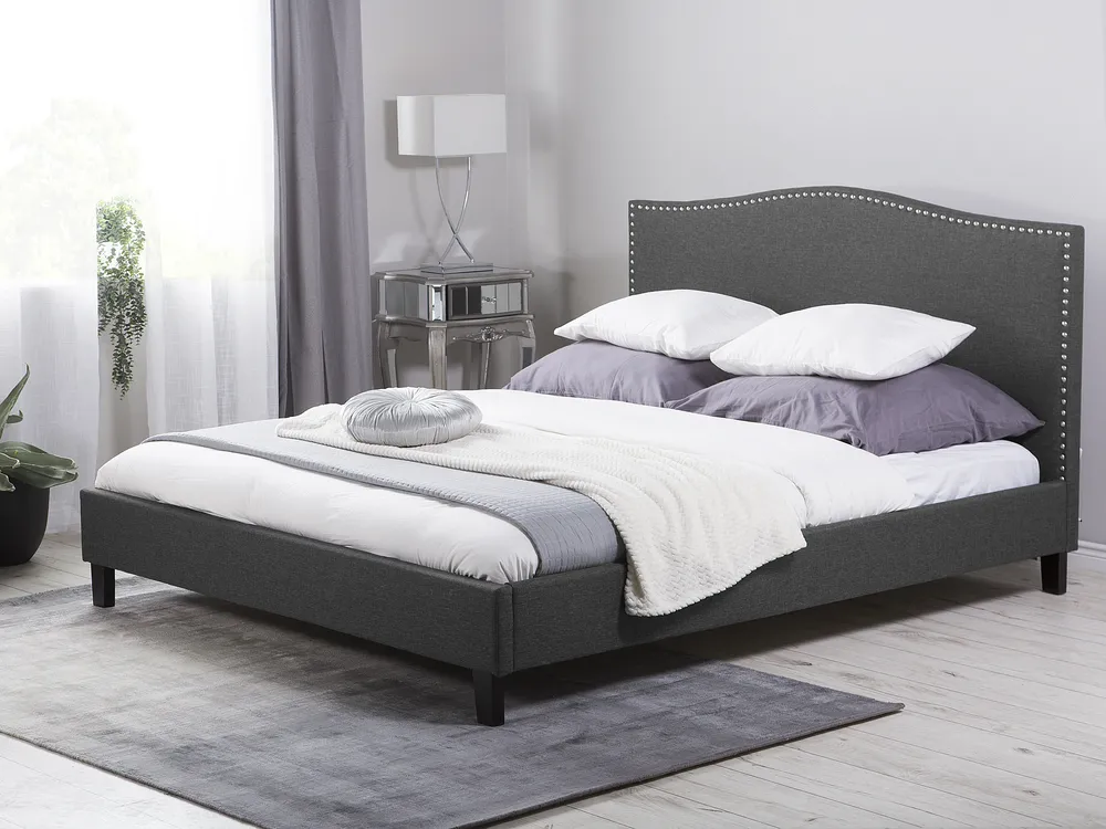 Bett mit Lattenrost Stoff MONTPELLIER 180 x 200 cm Dunkelgrau