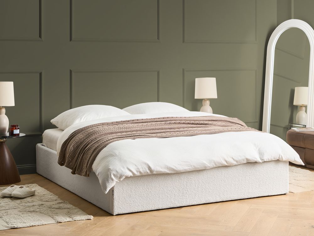 Opbergbed zonder hoofdbord DINAN Bouclé Gebroken wit 160 x 200 cm