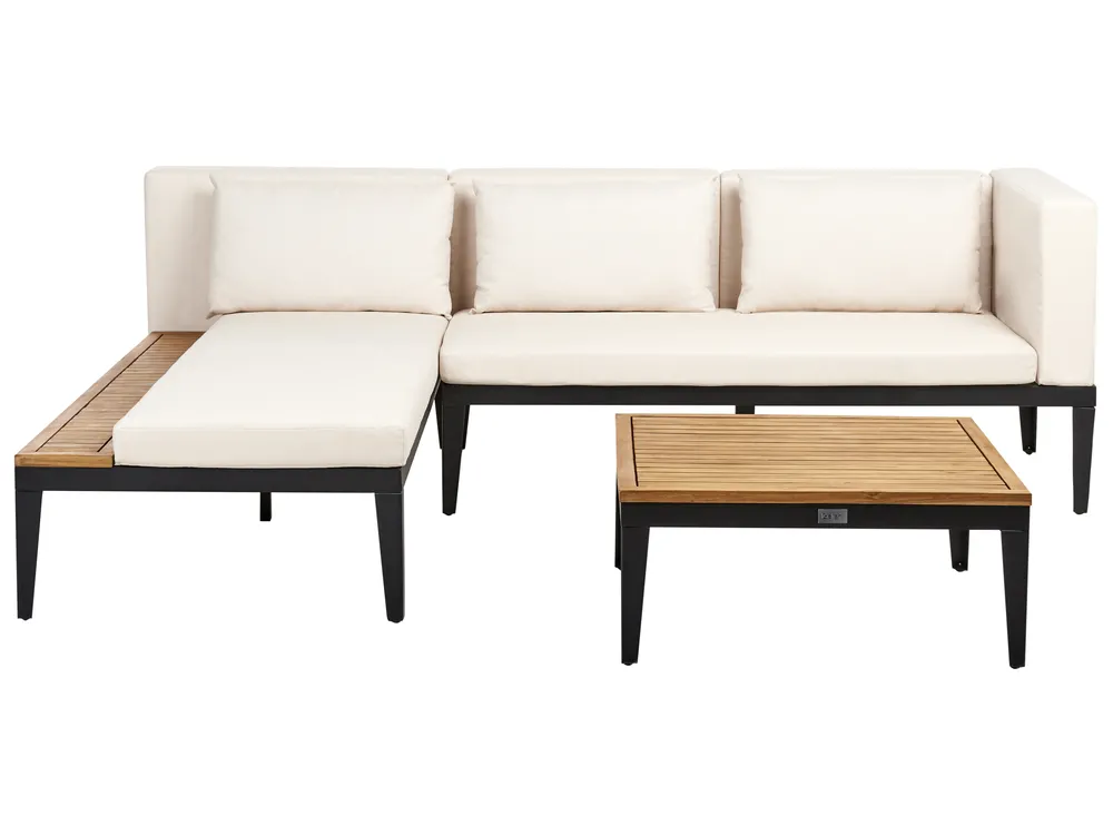Garten Ecksofa mit Tisch 3-Sitzer BRACCIANO zertifiziertes Akazienholz Hellbeige rechtsseitig