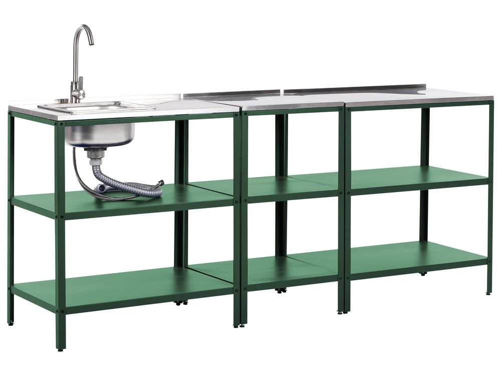 Outdoor-Küche 3er Set mit Spüle VILAMA Grün Metall