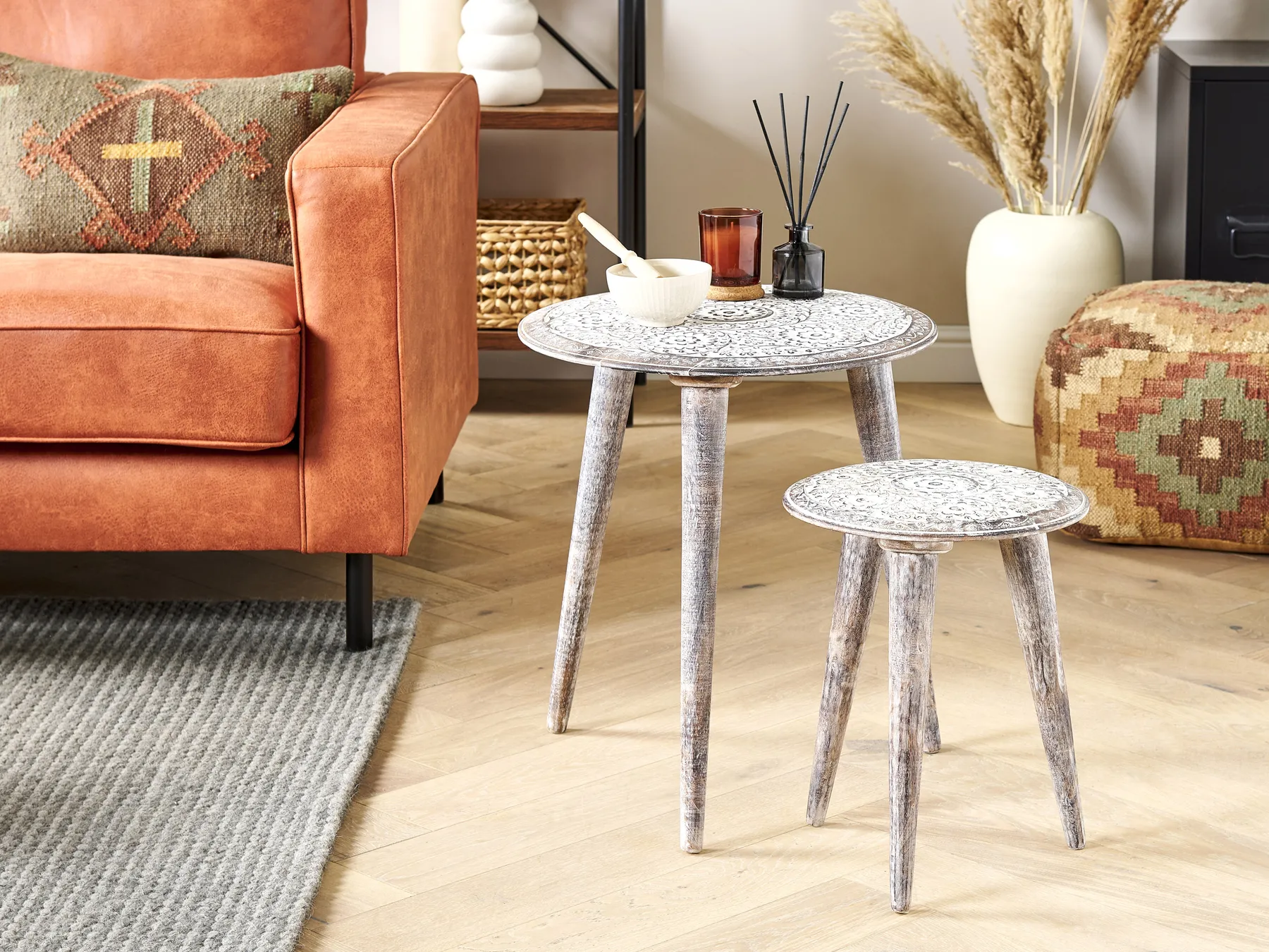Set of 2 Side Tables BARJU Mango Wood White_851903