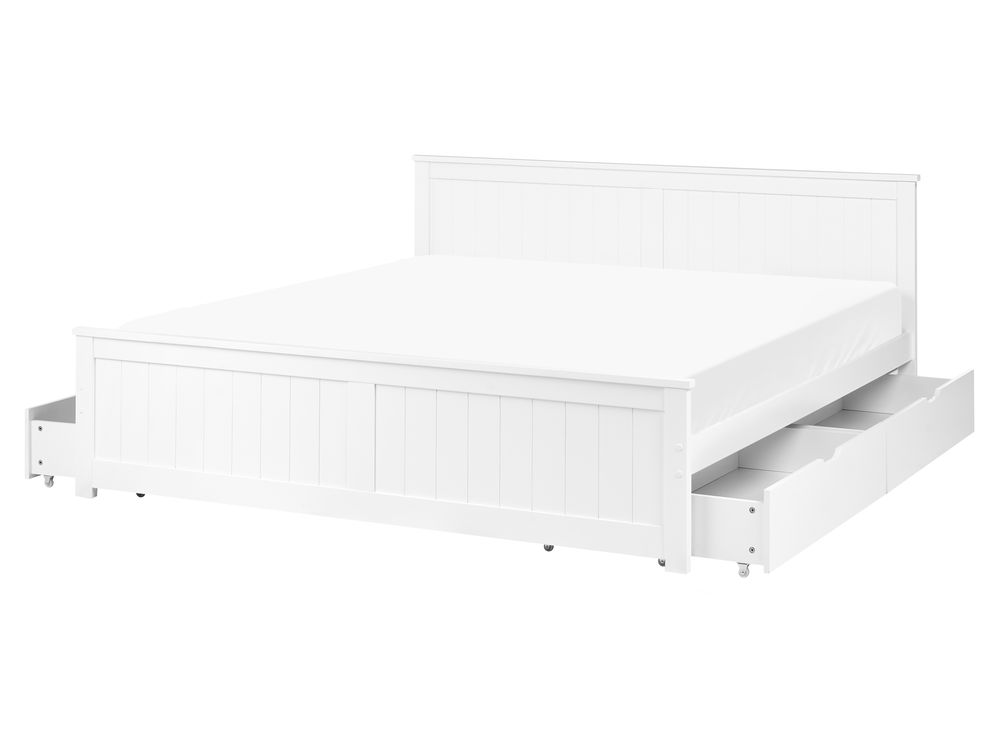 Bed with 4 Drawers SABRAN Pine Wood White 160 x 200 cm (EU King Size)