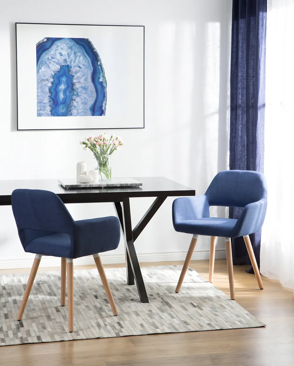 Set of 2 Dining Chairs CHICAGO Fabric Navy Blue