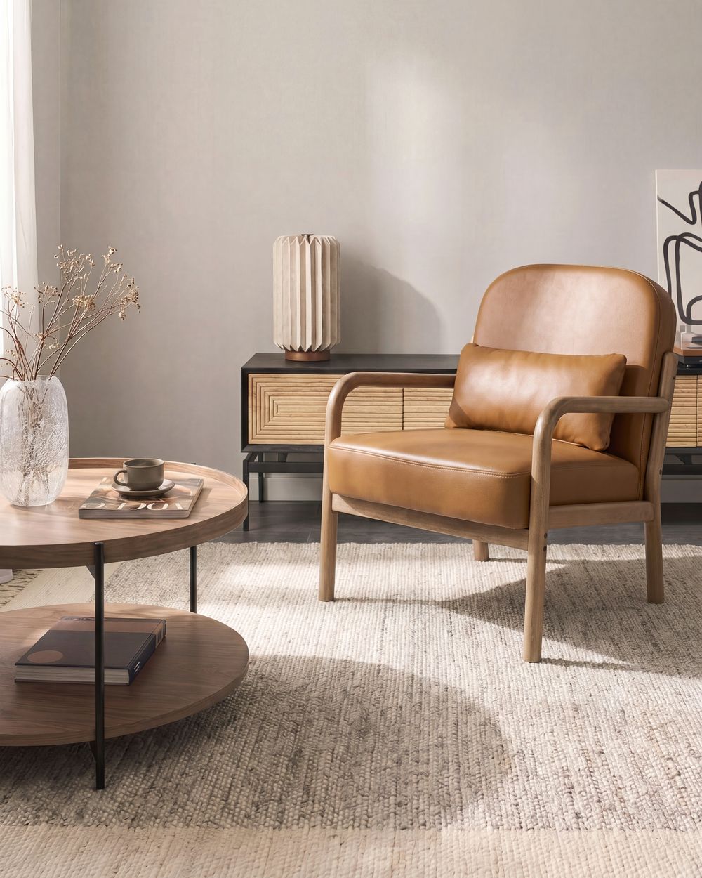 Fauteuil SELDE Leer Goudbruin