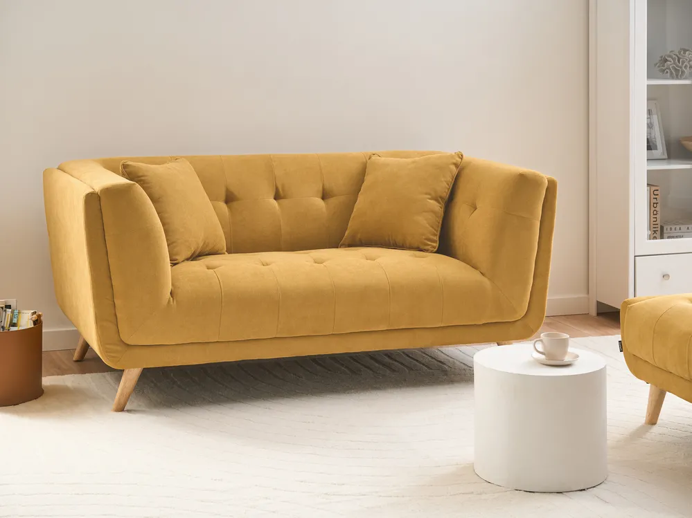 Sofa 2-Sitzer HABO mit Ottomane Stoff Senfgelb_1077356