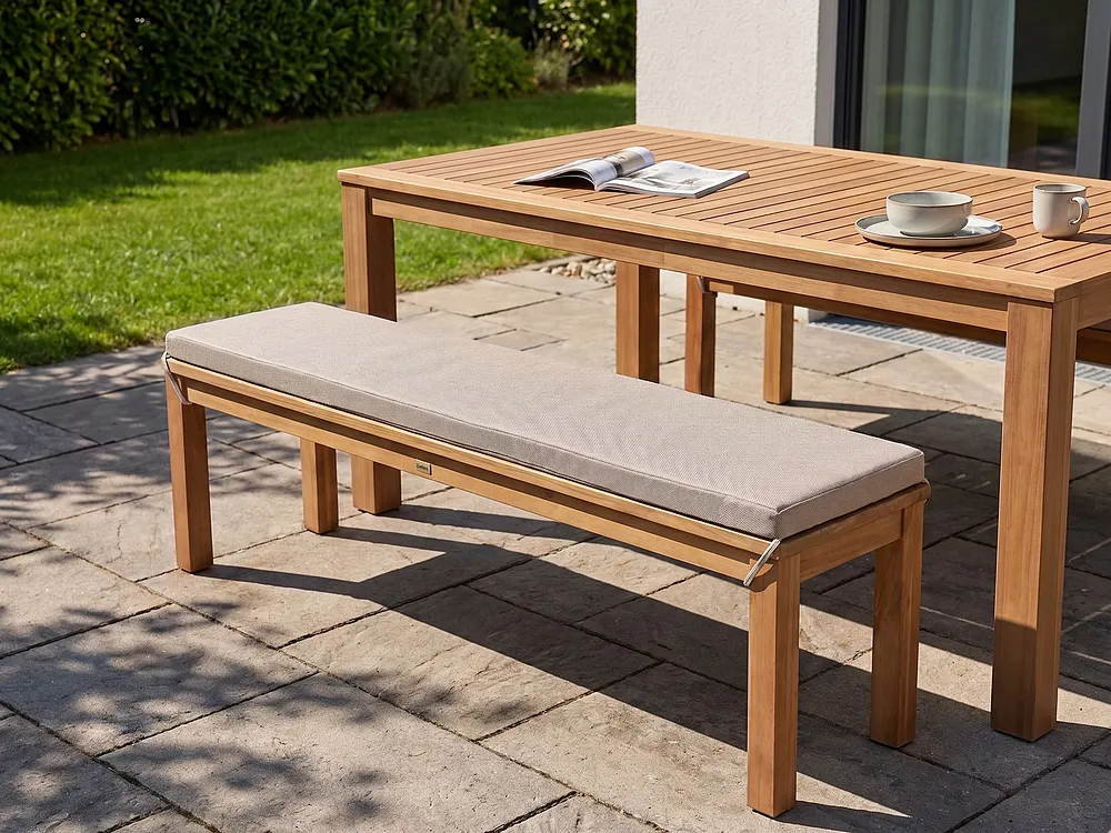 Gartenbank mit Auflage MONSANO 170 cm Eukalyptusholz Beige